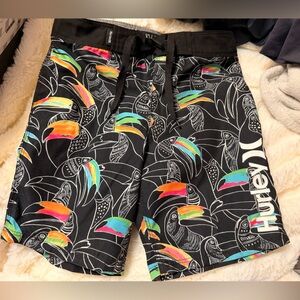 Boys Hurley Black Toucan Print Boardshorts with Neon Accents